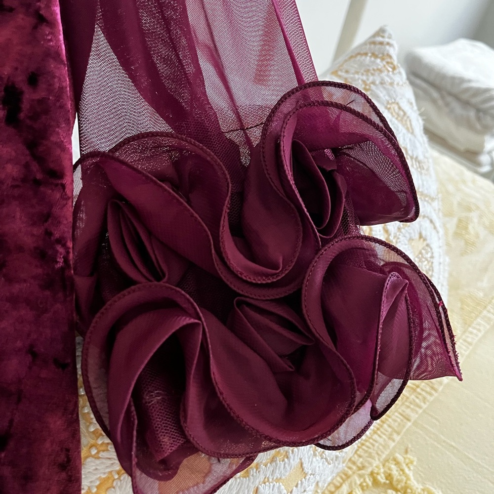 Velvet Chiffon-Sleeve Midi Dress - Burgundy size 2X NEW. - Picture 2 of 5